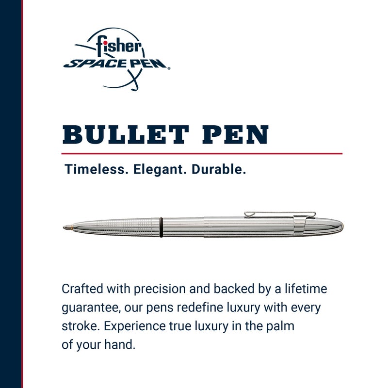 Fisher Space Pen Chrome Bullet Pen, Ballpoint, Brass, Black Ink, Pocket Clip - Image 2