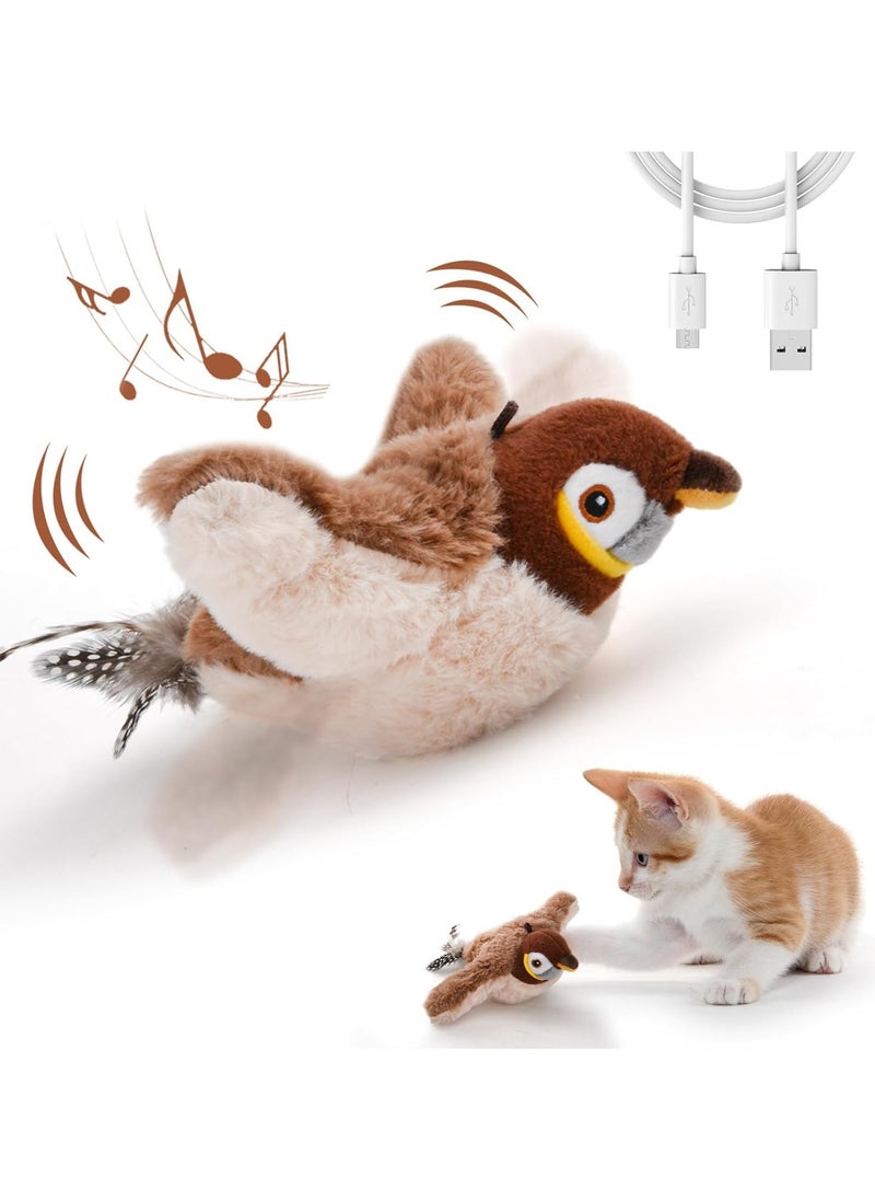 Interactive cat toy, rechargeable chirping flapping bird (not flying) with catnip for indoor cats, touch activated, plush kitten exercise toy