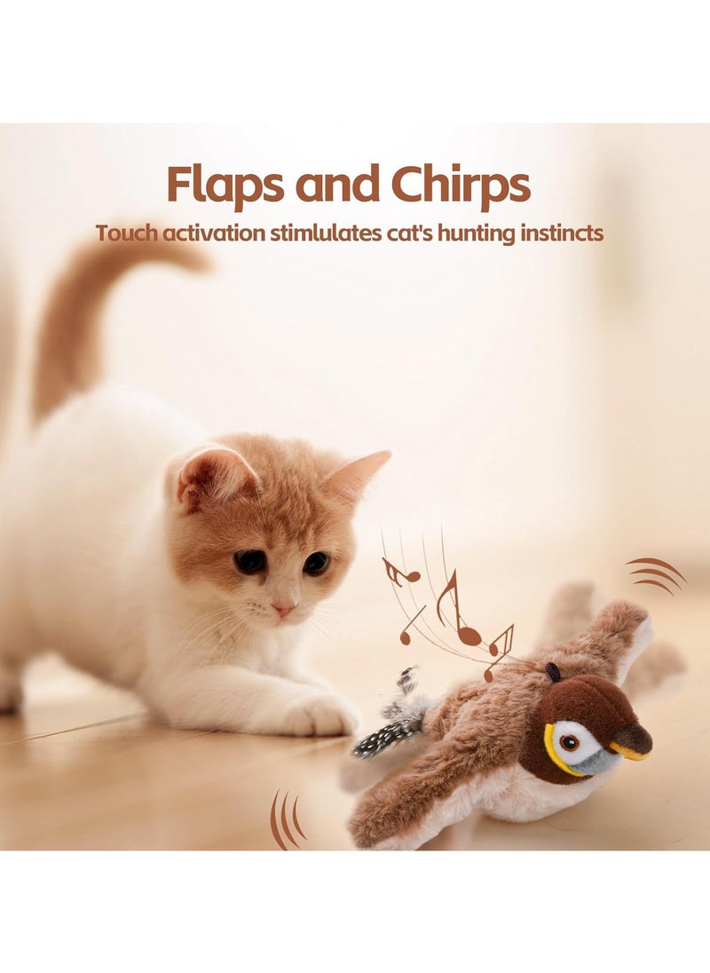 Interactive cat toy, rechargeable chirping flapping bird (not flying) with catnip for indoor cats, touch activated, plush kitten exercise toy