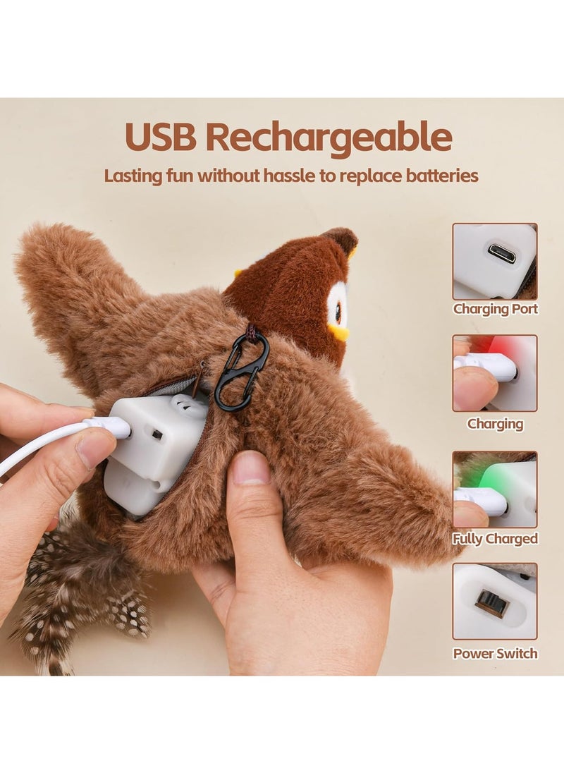 Interactive cat toy, rechargeable chirping flapping bird (not flying) with catnip for indoor cats, touch activated, plush kitten exercise toy