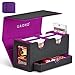 UAONO Card Deck Box for MTG Double Card Storage Box with 2 Commander Display 1 Dice Tray Fits 200 Double Sleeved Cards Organizer for CCG TCG Sports Cards Black Purple - Image 3