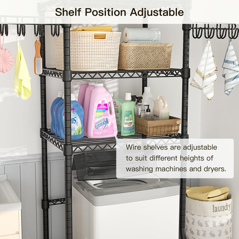 Ulif U8 Mini Laundry Room Storage Organizer, Over the Washer and Dryer Storage Shelves for Laundry Organization, 29.5â€W x 17.3â€D x 76.2â€H, Suit Washing Machine Width within 27.1â€, Hold 304 lb, Black - Image 4