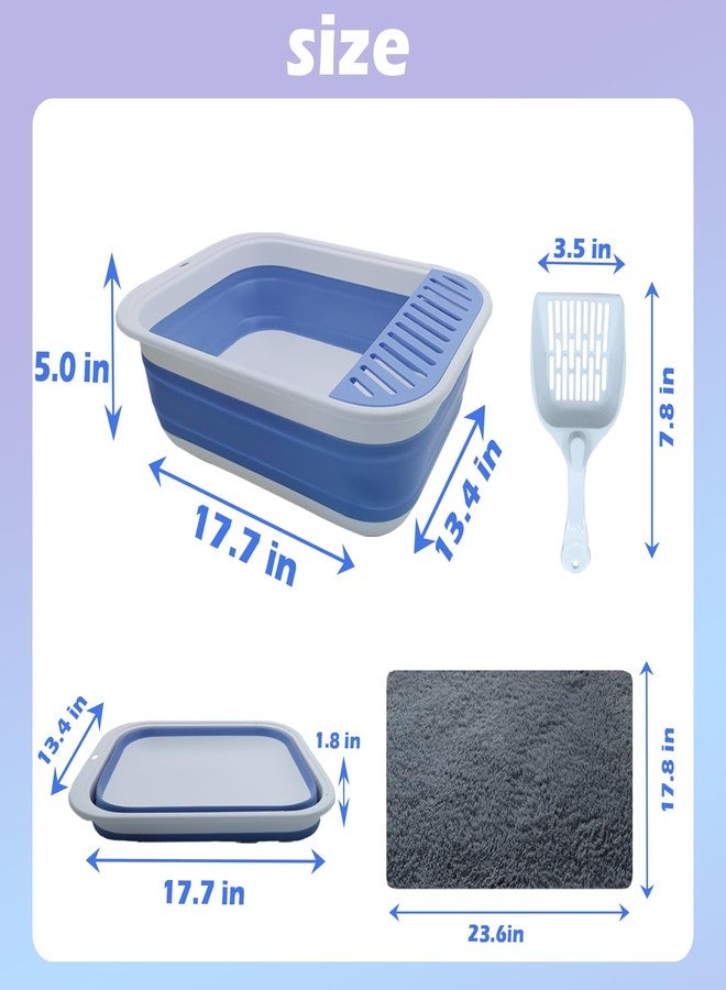 MUYG Collapsible Small Cat Litter Box,Open Top Cats Litter Pan with Scoop Foldable Shallow Kitten Potty Toilet Waterproof Cat Travel Litterbox Anti-Splashing Low Entry Semi-Enclosed Easy Clean(Blue) - Image 2