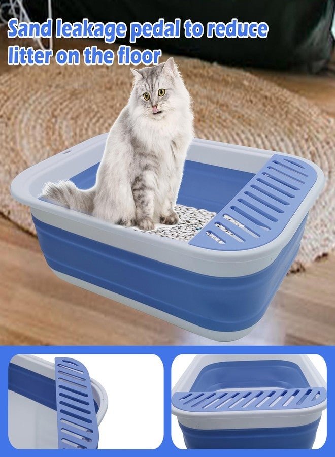 MUYG Collapsible Small Cat Litter Box,Open Top Cats Litter Pan with Scoop Foldable Shallow Kitten Potty Toilet Waterproof Cat Travel Litterbox Anti-Splashing Low Entry Semi-Enclosed Easy Clean(Blue) - Image 5