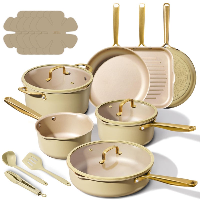 CAROTE 19Pcs Pots and Pans Set, Non Stick Induction Cookware Sets with Durable Cast Steel Handle, Oven-Safe Pots and Pans with Cooking Utensils, PFOS/PFOA Free, Dishwasher Safe, Aluminum - Image 1