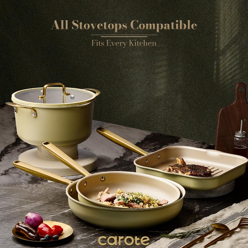CAROTE 19Pcs Pots and Pans Set, Non Stick Induction Cookware Sets with Durable Cast Steel Handle, Oven-Safe Pots and Pans with Cooking Utensils, PFOS/PFOA Free, Dishwasher Safe, Aluminum - Image 4