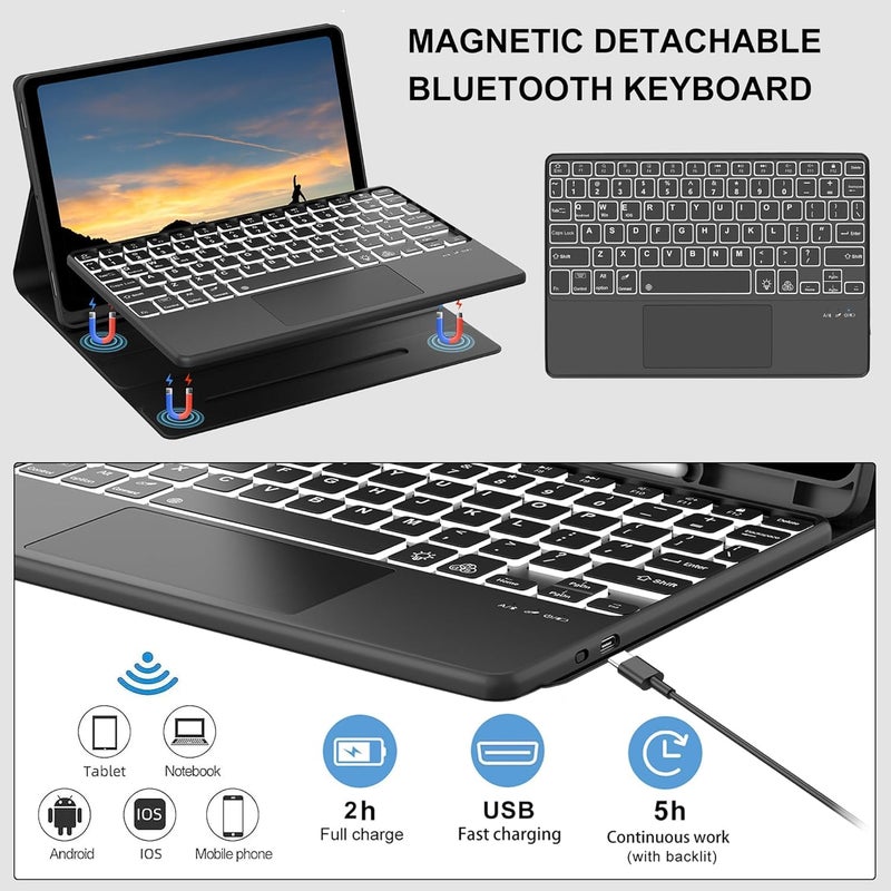 typecase Keyboard case for iPad 10.2 Inch (9th, 8th, 7th Gen), iPad Air 3, iPad Pro 10.5, Multi Touch Trackpad & 7-Colors Backlit, Multi Viewing Angle, Pen Slot, Magnetically Detachable Keyboard Cover - Image 5