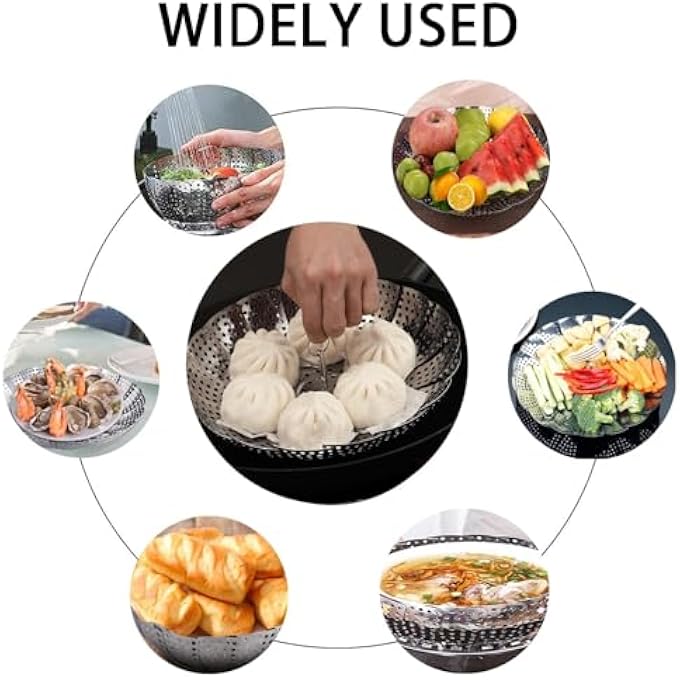Bukela Stainless Steel Vegetable Steamer Basket Expandable Collapsible Fits 53 To 86 Pots Easy Cooking Healthy Meals Convenient Storage Metal Steaming Insert For Veggies - Image 3