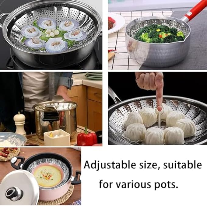 Bukela Stainless Steel Vegetable Steamer Basket Expandable Collapsible Fits 53 To 86 Pots Easy Cooking Healthy Meals Convenient Storage Metal Steaming Insert For Veggies - Image 4