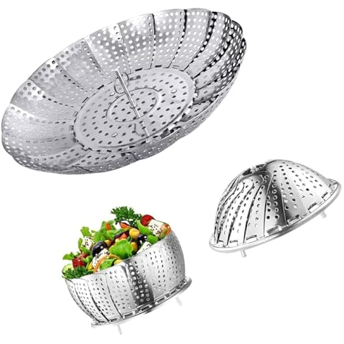 Bukela Stainless Steel Vegetable Steamer Basket Expandable Collapsible Fits 53 To 86 Pots Easy Cooking Healthy Meals Convenient Storage Metal Steaming Insert For Veggies - Image 1