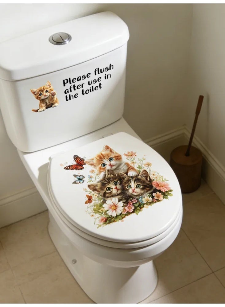 Cute Cartoon Animal Toilet Stickers, Removable Waterproof Bathroom Wall & Lid Decor Decals with Prompt Text - Image 1
