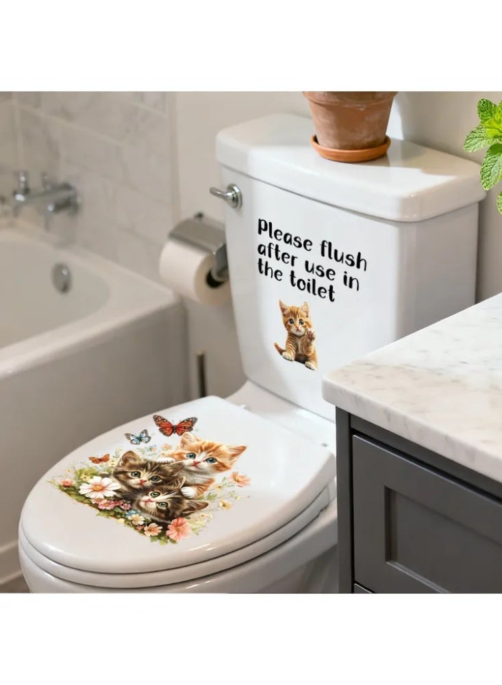 Cute Cartoon Animal Toilet Stickers, Removable Waterproof Bathroom Wall & Lid Decor Decals with Prompt Text - Image 4