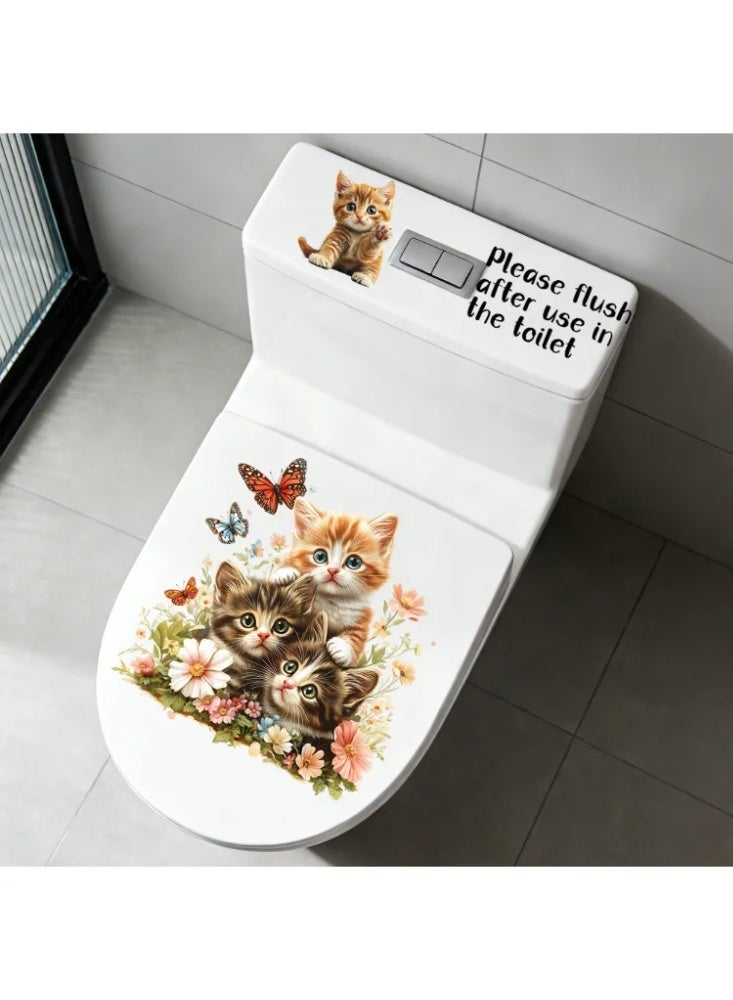 Cute Cartoon Animal Toilet Stickers, Removable Waterproof Bathroom Wall & Lid Decor Decals with Prompt Text - Image 2