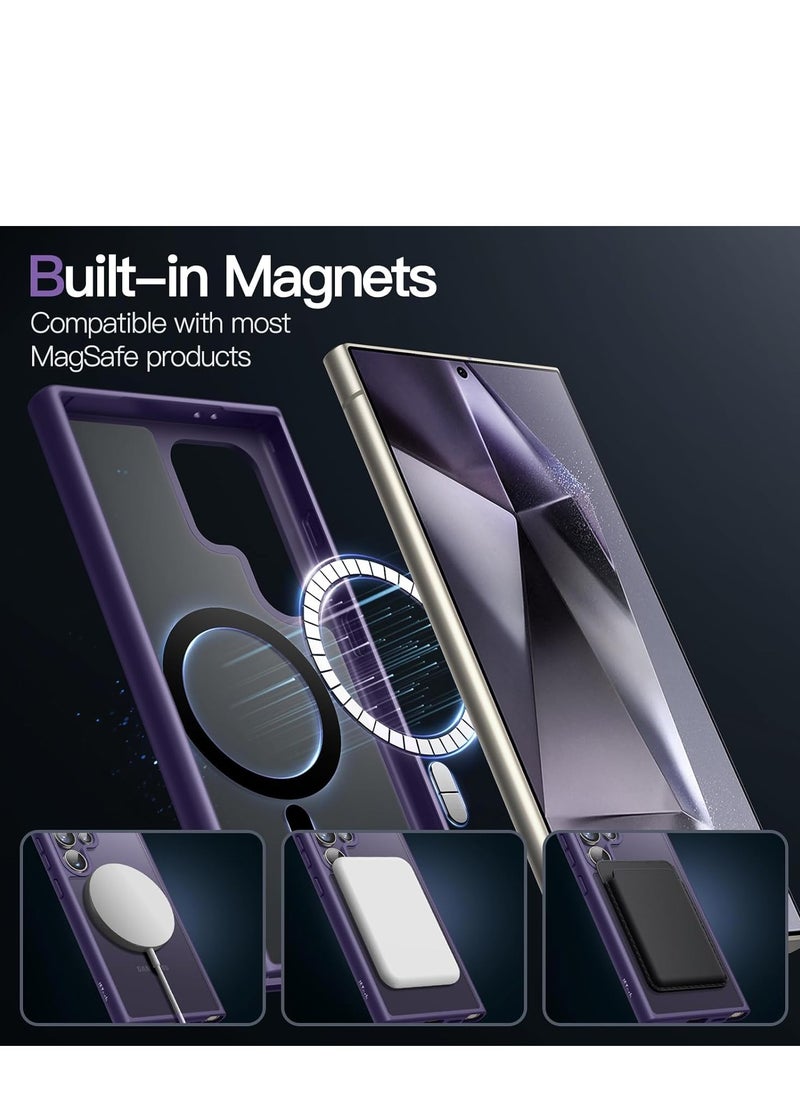 Magnetic Matte Case for Samsung S24 Ultra, Compatible with MagSafe, Plating Luxury Cover, Matte Soft TPU Shockproof Protective Phone Case, Compatible with Samsung S24 Ultra (Deep Purple)
