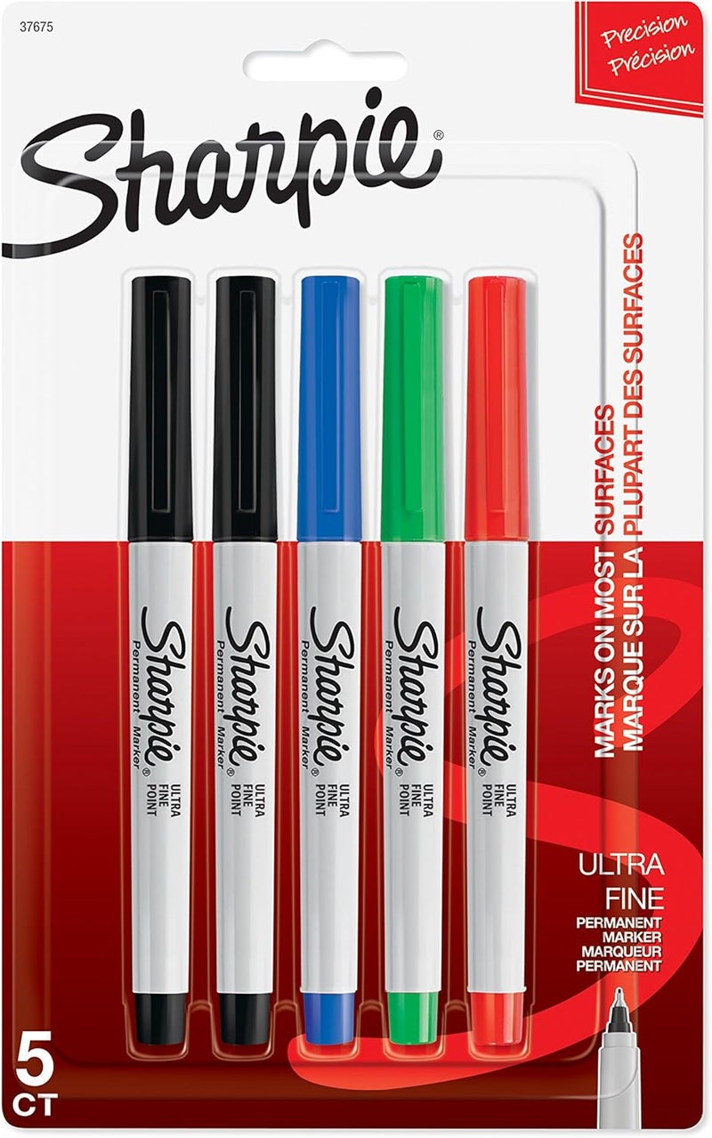 Sharpie 37675PP Permanent Markers, Ultra Fine Point, Assorted Colors, 5 Count - Image 1