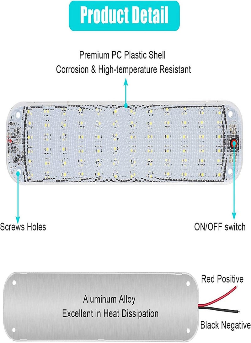 LED Interior Lights, 72 LEDs Light Strips, 4PCS 12V Universal Car Roof Bright with ON/OFF Switch 10W White Lamp for Van Auto Camper Bus Caravan Boat Motorhome Kitchen - Image 5