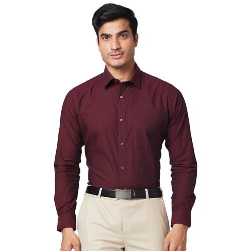 Raymond Men's Slim Shirt (RMSX12369-M8_Dark Maroon - Image 1