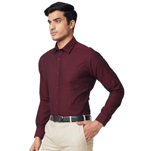 Raymond Men's Slim Shirt (RMSX12369-M8_Dark Maroon - Image 3