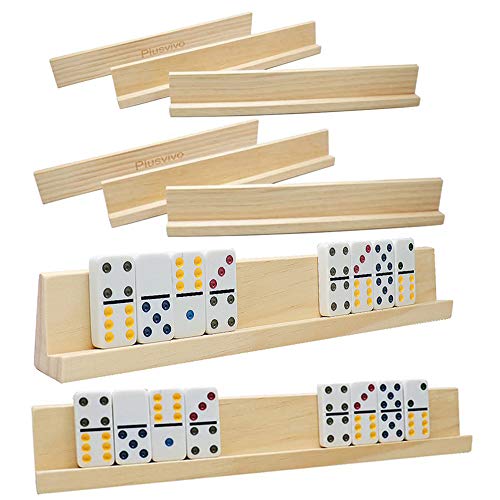 plusvivo Domino Racks Set of 8 Mexican Train Dominoes Trays Wooden Domino Holders for Mexican Train Chickenfoot Combo Mahjong and Other Dominoes Games1397 x 2 x 118 Inches Dominoes NOT Included - Image 1