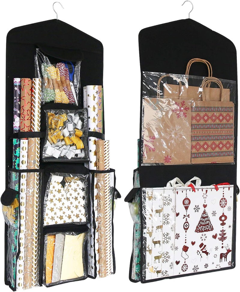 SumDirect Black Double Sided Hanging Gift Wrap Organizer, Wrapping Paper Gift Bag Storage - Image 1