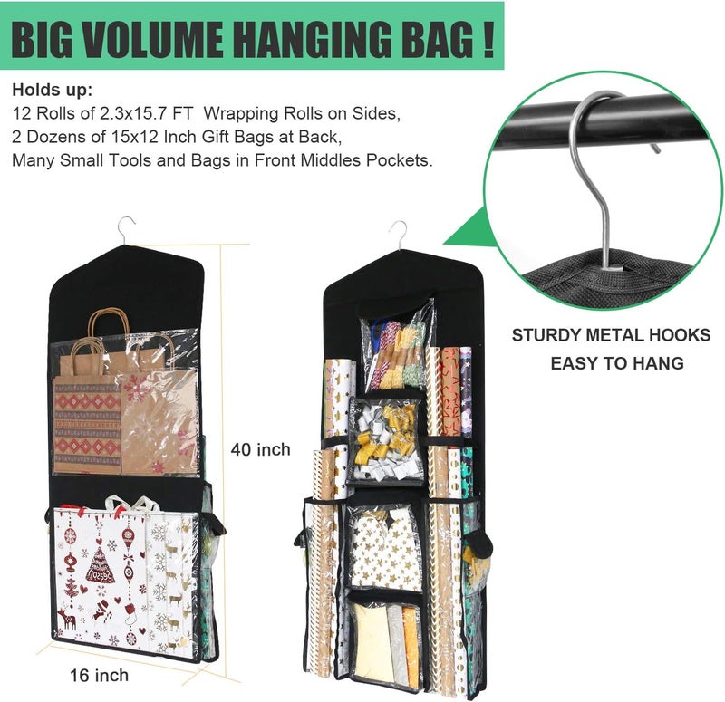 SumDirect Black Double Sided Hanging Gift Wrap Organizer, Wrapping Paper Gift Bag Storage - Image 4