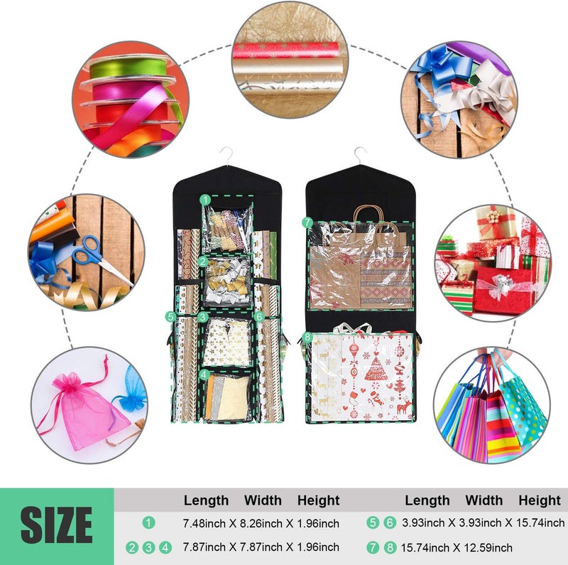SumDirect Black Double Sided Hanging Gift Wrap Organizer, Wrapping Paper Gift Bag Storage - Image 3