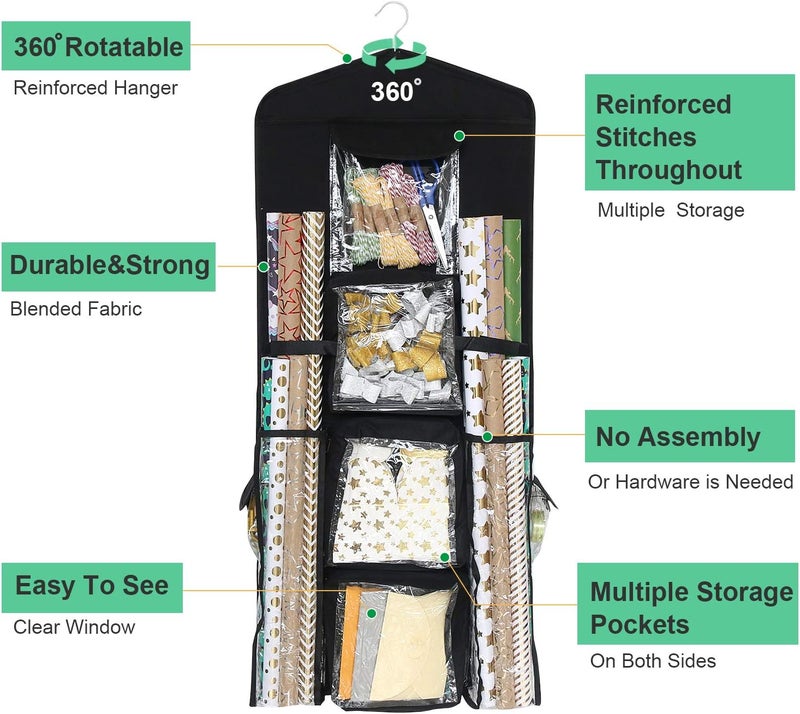 SumDirect Black Double Sided Hanging Gift Wrap Organizer, Wrapping Paper Gift Bag Storage - Image 2
