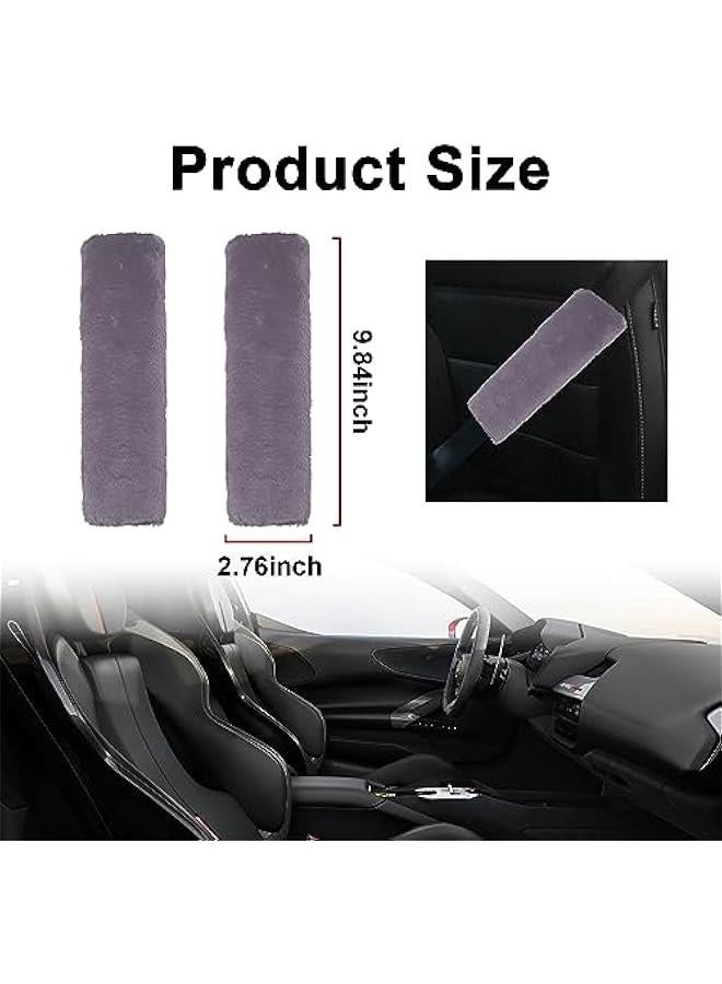 2 Packs Car Seatbelt Covers Shoulder Pad, Universal Soft Faux Sheepskin Shoulder Cover for Comfortable Driving, Fluffy Seat Belt Protector Help to Protect Your Neck and Shoulder (Grey) - Image 2