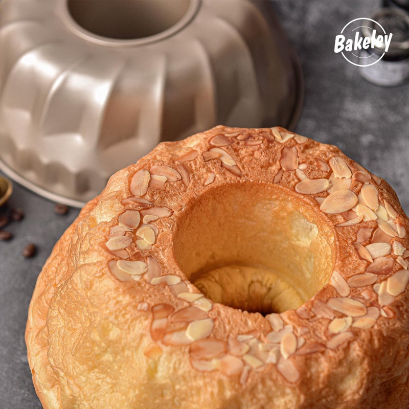 Bakeley Fluted Tube Pan, 10-Inch Non-Stick Vortex-Shaped Tube Pan Cake Mold for Oven and Instant Pot Baking (Champagne Gold) - Image 3