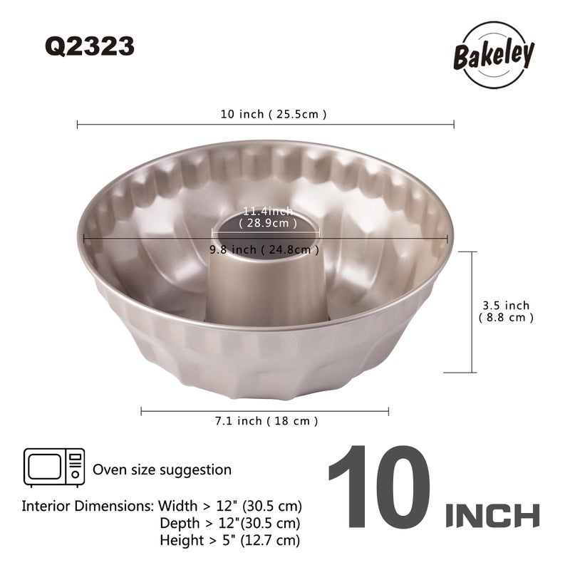 Bakeley Fluted Tube Pan, 10-Inch Non-Stick Vortex-Shaped Tube Pan Cake Mold for Oven and Instant Pot Baking (Champagne Gold) - Image 2