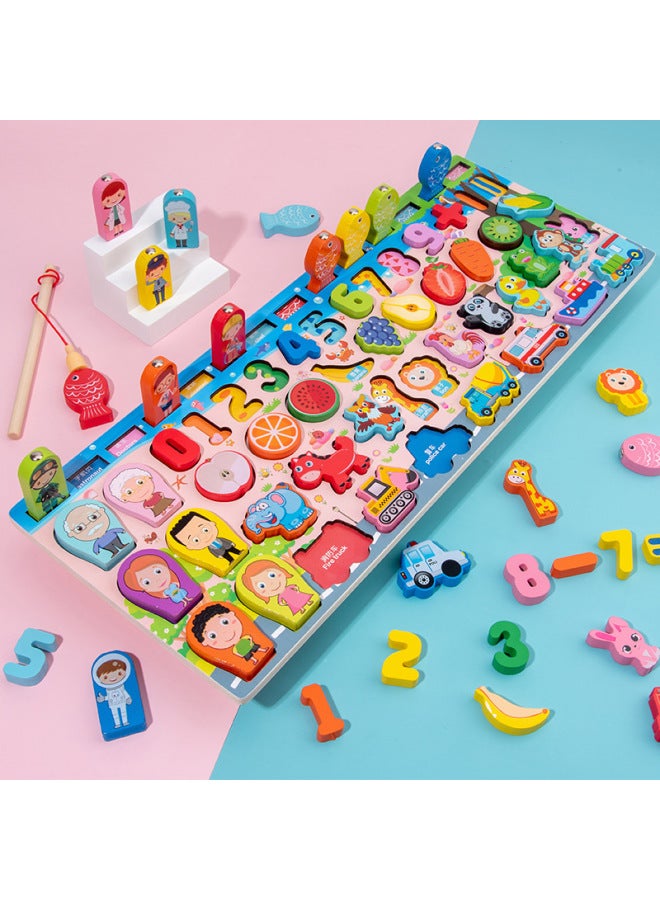 لعبة ألغاز صيد خشبية مغناطيسية ستة في واحد متعددة الوظائف لوغاريتمي للأطفال لعبة ألغاز P.8-اللون: HBE/لوحة لوغاريتمية متعددة الوظائف - Image 1