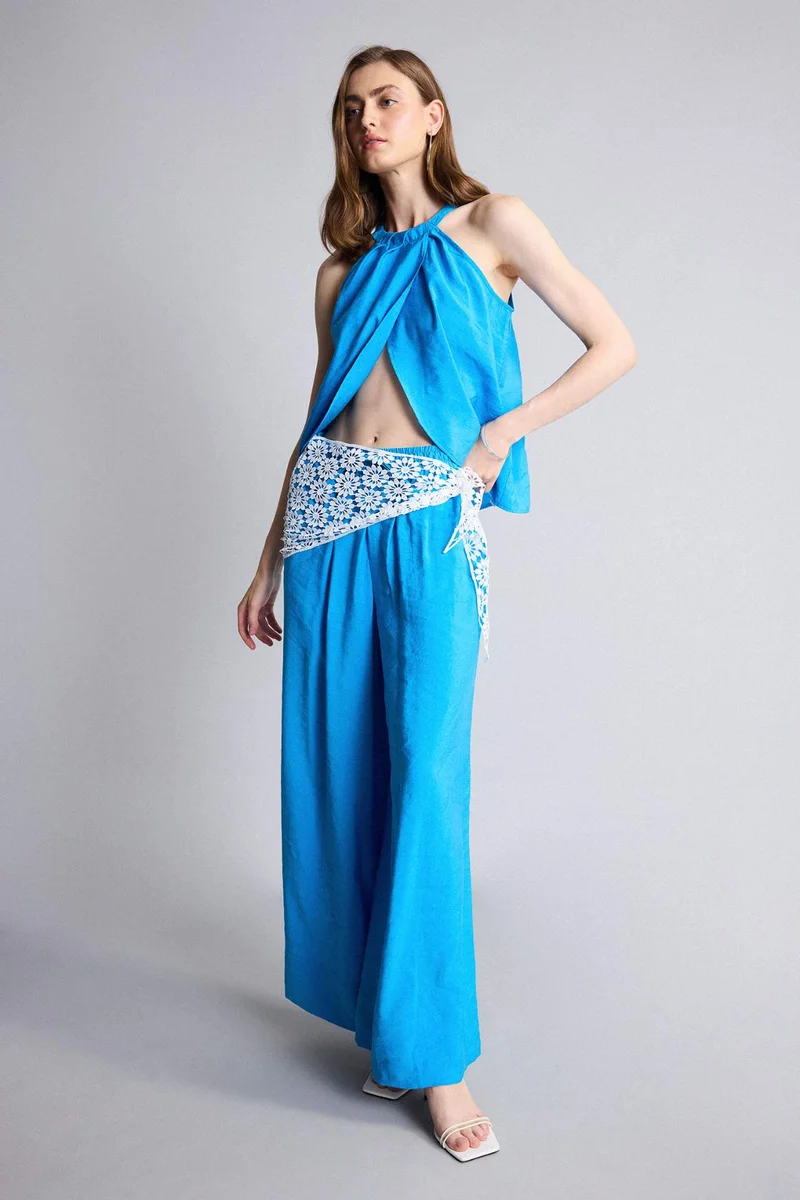 ديفاكتو Wide Leg Regular Hem Zipper Sensual Trousers