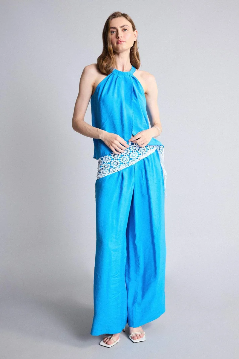 ديفاكتو Wide Leg Regular Hem Zipper Sensual Trousers