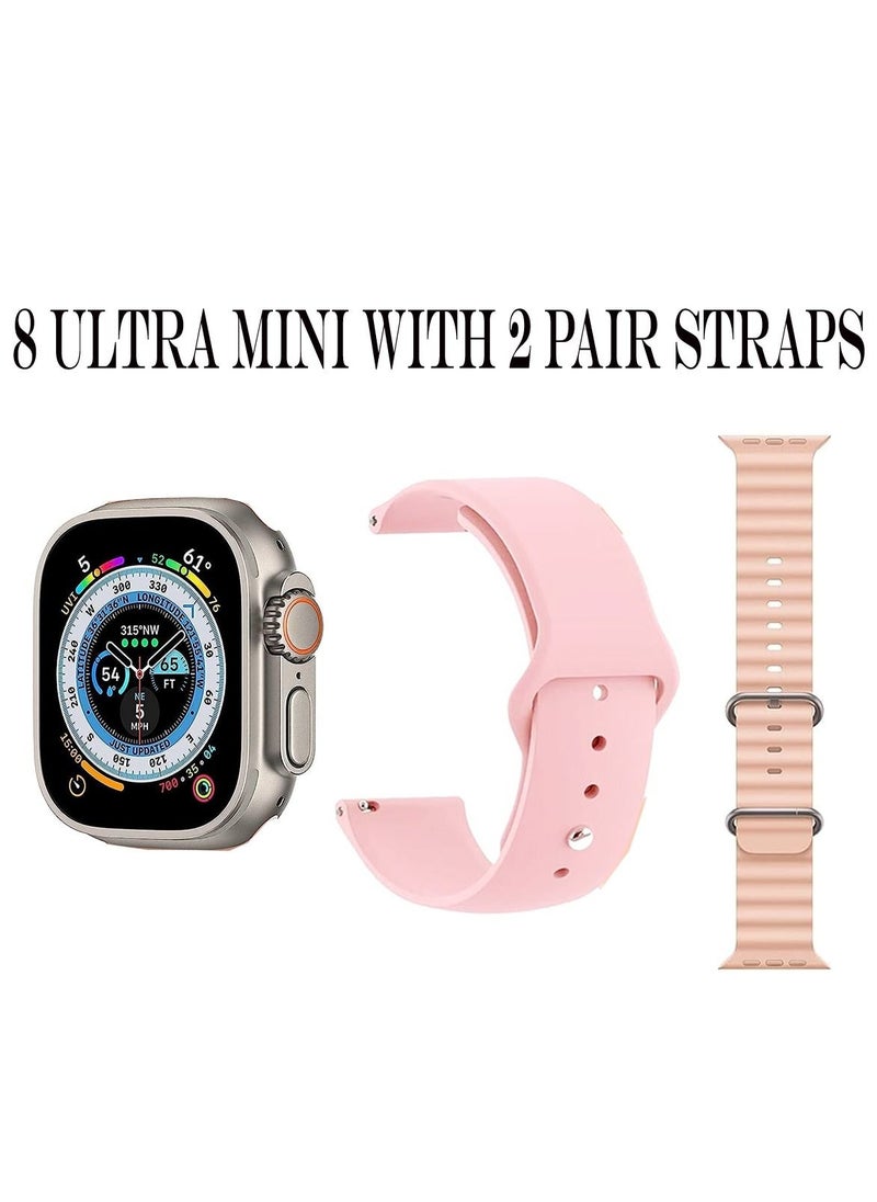 8 Ultra Mini Smart Watch Connecting With Android and iOS Wireless Charger For Women's and Kid's (Pink)