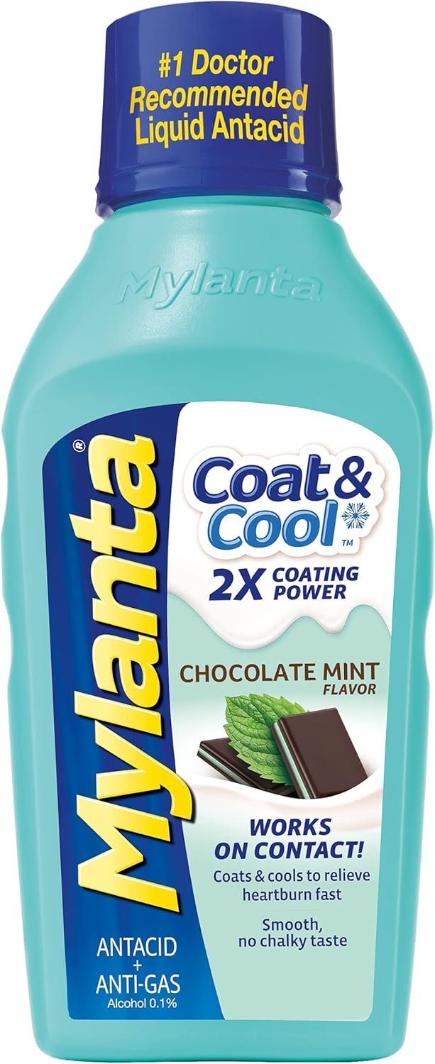 Mylanta Mylanta Heartburn and Gas Relief, Liquid Antacid, Coat & Cool Formula, Mint Chocolate Flavor, 12 Fl Oz 