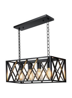 HUA QIANG WANG Rectangular 4-Head Kitchen Island Chandelier,Modern Industrial Pendant Light,Vintage Black Ceiling Lighting Fixture for Living Room Dining Room Bedroom Foyer  - Image 1