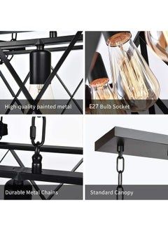 HUA QIANG WANG Rectangular 4-Head Kitchen Island Chandelier,Modern Industrial Pendant Light,Vintage Black Ceiling Lighting Fixture for Living Room Dining Room Bedroom Foyer  - Image 2