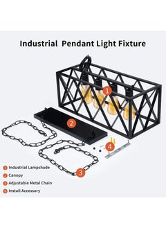 HUA QIANG WANG Rectangular 4-Head Kitchen Island Chandelier,Modern Industrial Pendant Light,Vintage Black Ceiling Lighting Fixture for Living Room Dining Room Bedroom Foyer  - Image 4