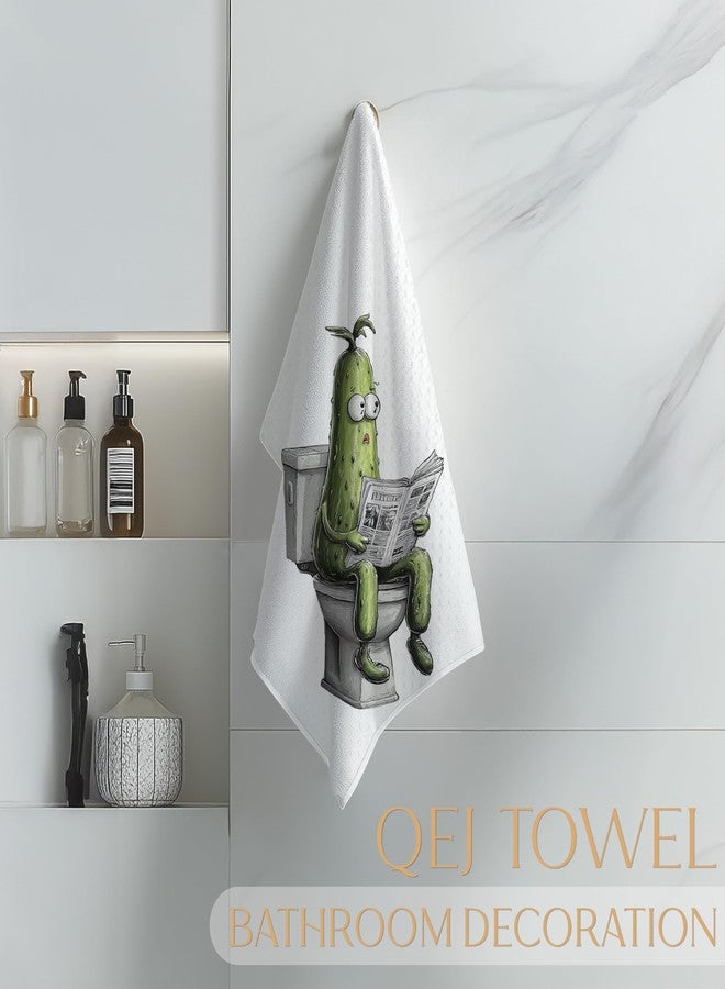 QEJ Funny Pickle Gifts Bathroom Hand Towels, Gifts for Pickle Lovers, Pickles Sitting on Toilet Decorative Hand Towels for Guest Bath Bathroom Washroom, 16x24 Inch - Image 4