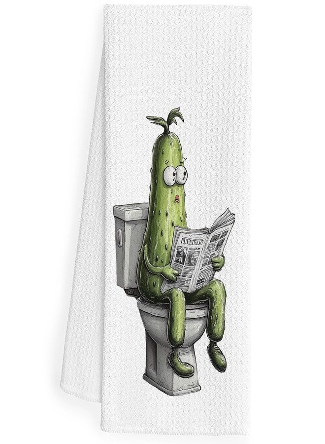 QEJ Funny Pickle Gifts Bathroom Hand Towels, Gifts for Pickle Lovers, Pickles Sitting on Toilet Decorative Hand Towels for Guest Bath Bathroom Washroom, 16x24 Inch - Image 1