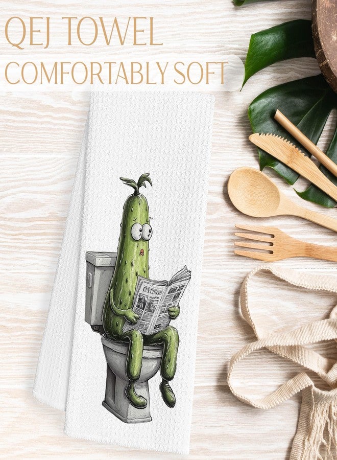 QEJ Funny Pickle Gifts Bathroom Hand Towels, Gifts for Pickle Lovers, Pickles Sitting on Toilet Decorative Hand Towels for Guest Bath Bathroom Washroom, 16x24 Inch - Image 5