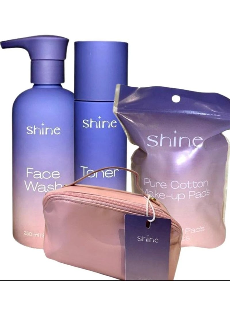 Shine Skin Care Package: Cleanser + Toner + Cotton Pads