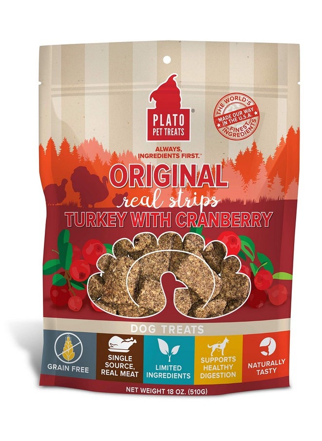 بلاتو مكافآت الكلاب الطبيعية من Turkey Real Strips - لحم حقيقي - مجفف بالهواء - صنع في الولايات المتحدة الأمريكية - ديك رومي وتوت بري، 18 أونصة  - Image 1