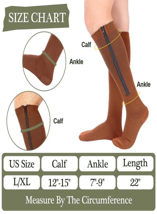 Tarpop 4 Pairs Men Zipper Compression Socks Colorful 20-30mmhg Compression Stockings with Zipper for Men Women Swelling Edema (Dark Color,L/XL) - Image 4