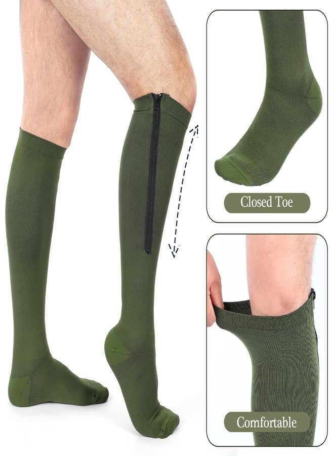 Tarpop 4 Pairs Men Zipper Compression Socks Colorful 20-30mmhg Compression Stockings with Zipper for Men Women Swelling Edema (Dark Color,L/XL) - Image 2