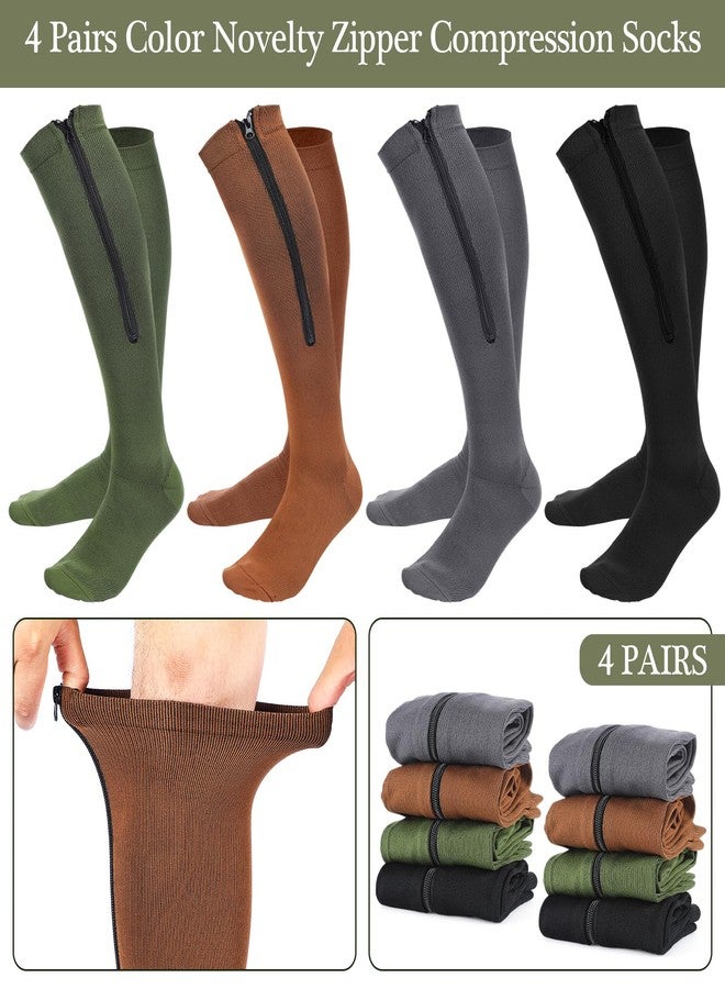 Tarpop 4 Pairs Men Zipper Compression Socks Colorful 20-30mmhg Compression Stockings with Zipper for Men Women Swelling Edema (Dark Color,L/XL) - Image 5
