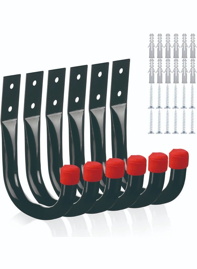 6pcs Garage Hooks, Wall Mount Garden Hose Holder Heavy Garage Storage Hook Wall Mount Garage Hanger for Outside for Hanging Outdoor Air Hose Ropes Pipes Garden Tools Ladders Bikes Bulk Items red  - Image 1