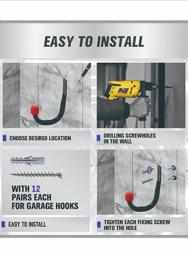 6pcs Garage Hooks, Wall Mount Garden Hose Holder Heavy Garage Storage Hook Wall Mount Garage Hanger for Outside for Hanging Outdoor Air Hose Ropes Pipes Garden Tools Ladders Bikes Bulk Items red  - Image 5