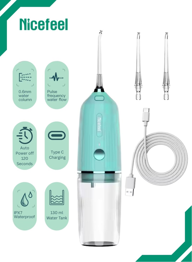 Nicefeel Cordless Dental Water Flosser with IPX7 Waterproof - 100ML Portable Oral Irrigator for Teeth and Gums - USB Rechargeable - 2 Nozzles - Single-Button Operation - Image 1