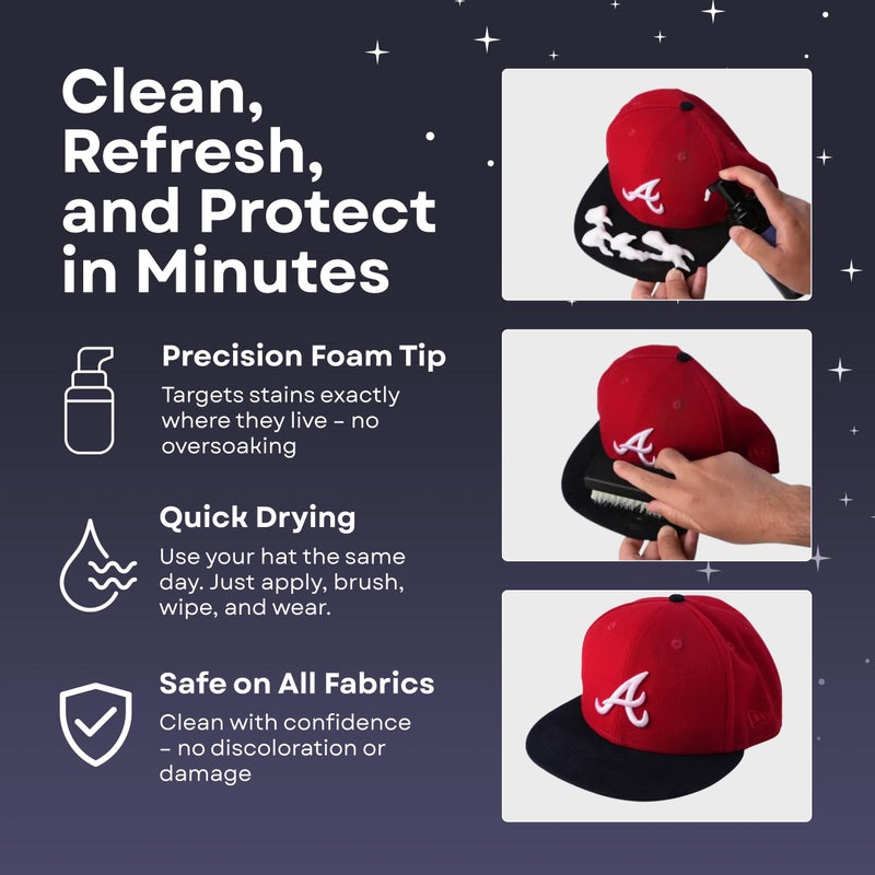 MAGICAL CAP SOLUTIONS Hat Cleaning Kit â€“ 4-Step Headwear Cleaner with Foam, Brush, Deodorizer & Protector â€“ Safe for Baseball Caps, Snapbacks & All Types of Fabrics - Image 5